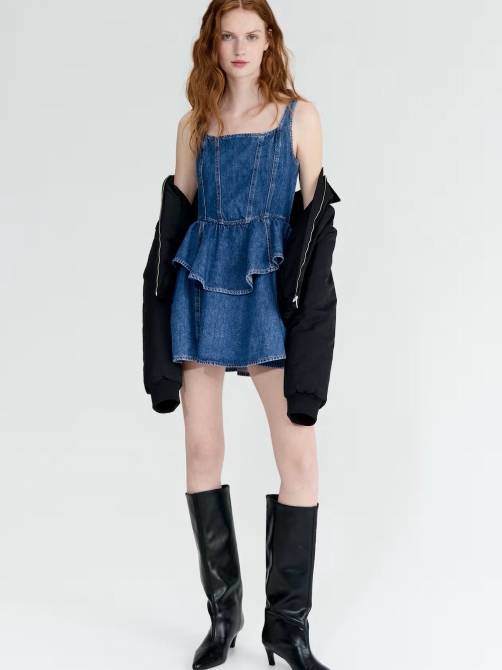 H&M Blue Denim Peplum Mini Dress